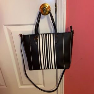 Brand-new Tory Burch black and cream striped bag!